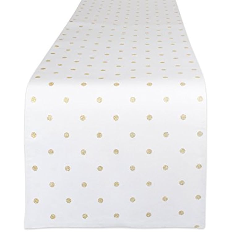 DII Polka Dot Kitchen Collection, Table Runner, 13x90, Metallic WhiteGold Reversible