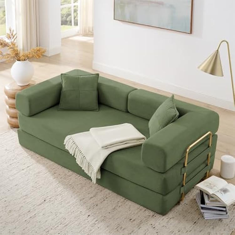 78 Foldable Convertible Sleeper Sofa Bed Corduroy Couch Bed 4-in-1 DIY Combination Fold Out King Size Sofabed Sleeper Floor Lounge Daybed Sofacam w 2 Pillows for Living Room Bedroom Apartment