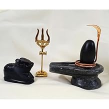 2.5"" inch Shiva Lingam, Shiva as Lord, Handmade shivling Stone 4"" Inch Yoni Base 2.5"" Nandi 3"" nag 4"" Trishul God Statue Shiva Mahakaal Shiva Lingam for Pooja, Black