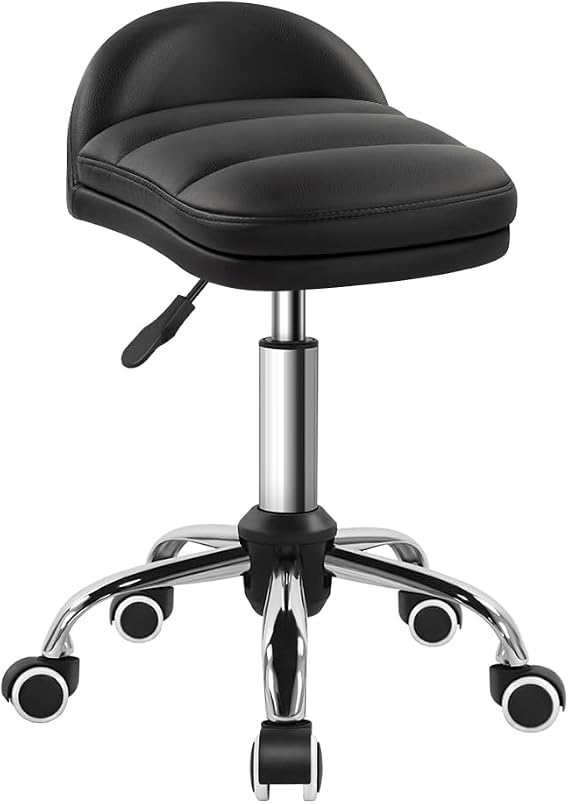 BFTOU Black Rolling Stool Chair with Wheel for Home Work SPA Massage Height-Adjustable and Cost-Effective Swivel Stool with Low Back