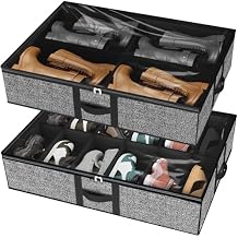 homyfort Under the Bed Shoe Organizer Fits 12 Pairs and 4 Pairs Boots,Sturdy & Breathable Materials,Underbed Storage Solution for Kids Men & Women Shoes,Great Space Saver for Your Closet Set of 2