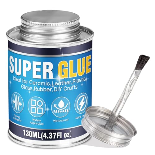 Super Glue, 130ml Super Glue All Purpose, High Strength Clear Glue with Brush, Fast Drying Cyanoacrylate Glue for Wood, Rubber, Leather, Plastic, Metal, DIY Crafts and More