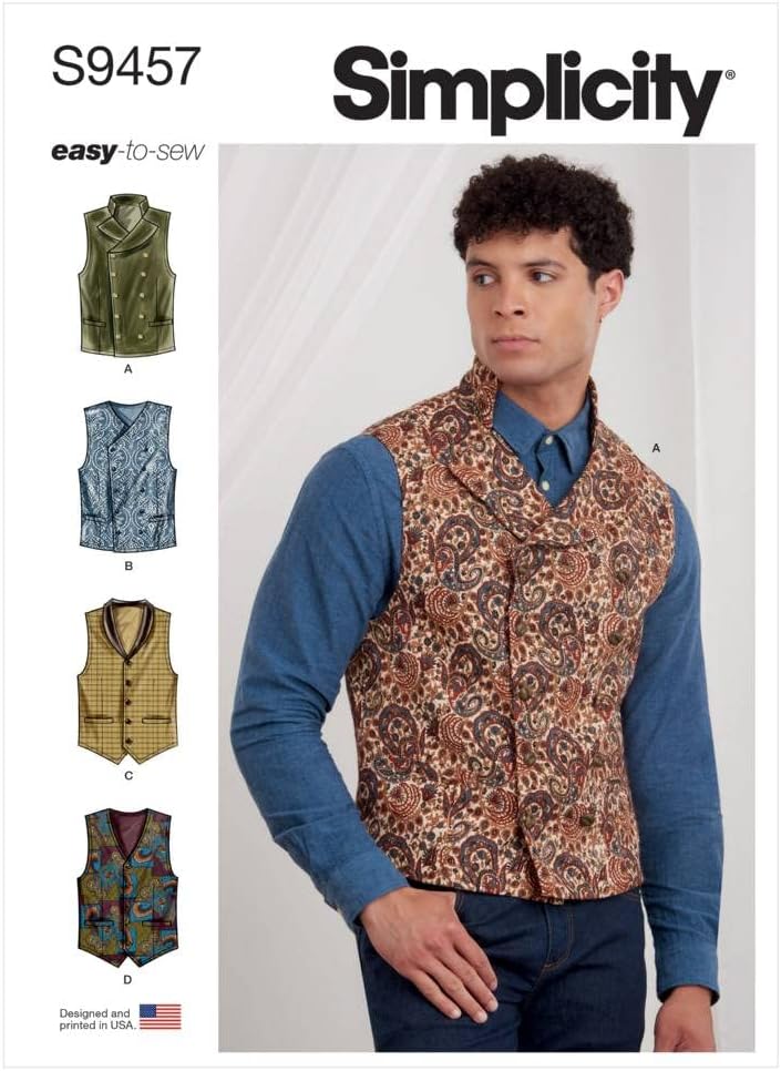 Simplicity Sewing Pattern 9457 Mens Vests, Size BB 44-46-48-50-52