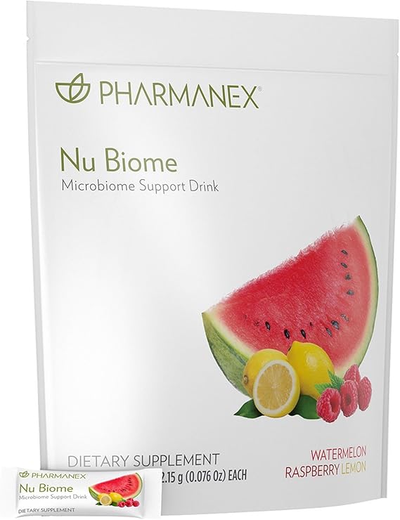 Nu Skin Pharmanex Nu Biome | Gut & Immune Health Supplement | Supports Digestive Balance & Energy | Prebiotic & Antioxidant Formula | 30 Packets | Watermelon Raspberry Lemon