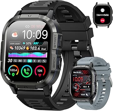 Smart Watch for Men Fitness Tracker Make/Answer Call Military Smart Watches for Men Digital Mens Watches Running Waterproof Smartwatch Android Phones iPhone Samsung Compatible Heart Rate Monitor