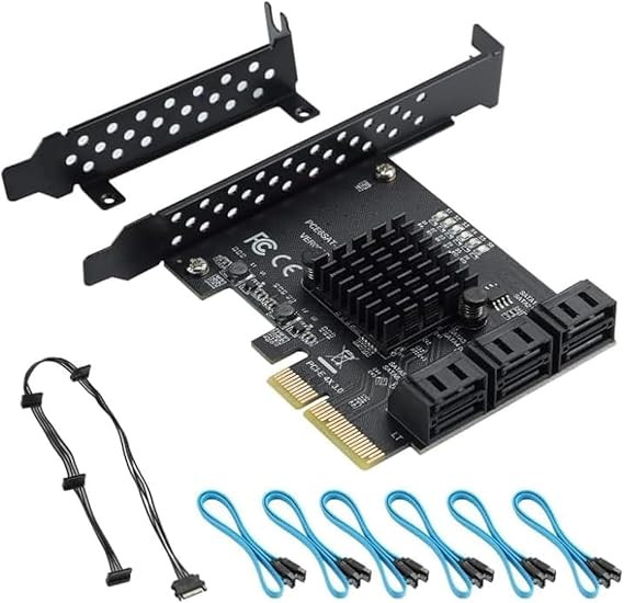6 Ports Card with 6 SATA Cables, PCI Express 4X SATA Controller, PCI Expansion Card 3.0 6Gbps Hard Drive Adapter Supports WIN/10/8/7/XP/LINUX